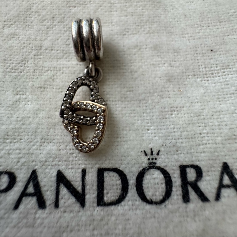 Pandora Interlocked Hearts Dangle Charm S925 ALE & 14K Gold G585 - 792068CZ